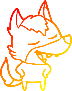 Bir insan tarafından çizilmiş gülen bir kurt çizgi çizimi.