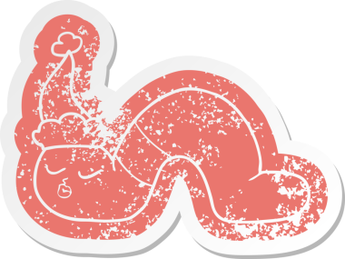 Bir insan tarafından çizilmiş Noel Baba şapkası giyen bir solucanın sıkıntılı karikatürü.