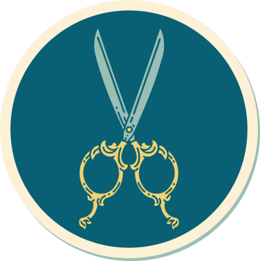 Bir insan tarafından çizilmiş geleneksel bir berber makas stili dövme çıkartması.