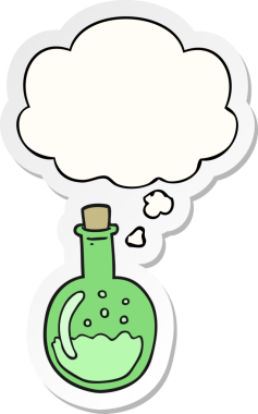 Düşünce baloncuğu olan karikatür iksiri insan tarafından çizilmiş bir çıkartma.