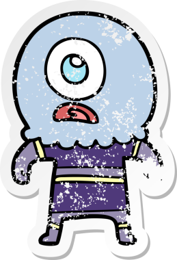 Bir insan tarafından çizilmiş sıkıntılı bir Tepegöz uzaylı uzay adamı çıkartması.