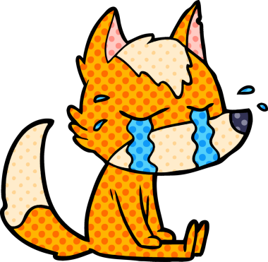 Bir insan tarafından çizilmiş üzgün küçük tilki çizgi film karakteri.