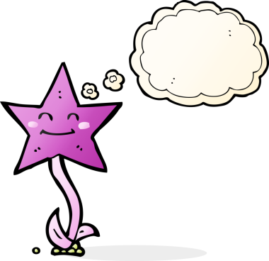 Bir insan tarafından çizilmiş düşünce baloncuklu çizgi film yıldızı çiçeği