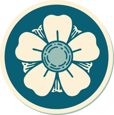 Bir insan tarafından çizilmiş geleneksel bir çiçek stiliyle dövme çıkartması.