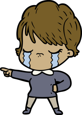 Bir insan tarafından çizilmiş ağlayan çizgi film kadını.