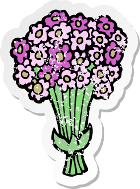 Bir insan tarafından çizilmiş karikatür çiçeğinin gerilmiş yapıştırması.