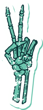 Bir insan tarafından çizilmiş barış işareti veren bir iskeletin sembolik dövmesi.