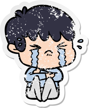 Bir insan tarafından çizilmiş, ağlayan bir çizgi film çocuğunun sıkıntılı çıkartması.