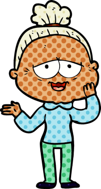 Bir insan tarafından çizilmiş mutlu yaşlı kadın çizgi filmi.