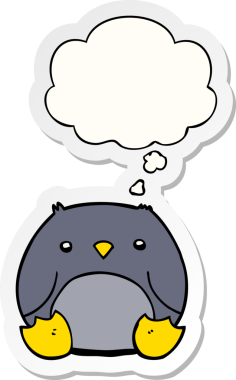 Düşünce baloncuğu insan tarafından çizilmiş bir çıkartma olan penguen çizgi filmi.