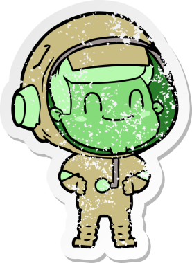 Bir insan tarafından çizilmiş mutlu bir astronotun sıkıntılı çıkartması.