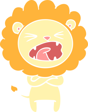 Bir insan tarafından çizilmiş düz renk çizgi film kızgın aslan