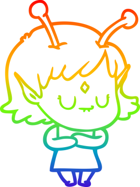 Gökkuşağı gradyan çizgisi bir insan tarafından çizilmiş uzaylı bir kızın çizimi