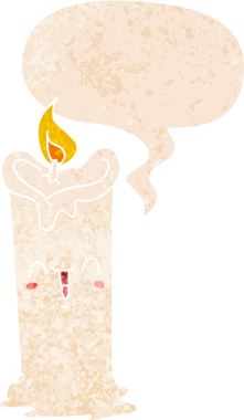 çizgi film mutlu mum ile konuşma balonu grunge sıkıntılı retro tarzı bir insan tarafından çizilmiş