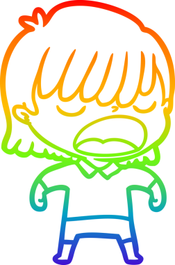 Gökkuşağı gradyan çizgi çizimi Bir insan tarafından yüksek sesle çizilen bir kadın karikatürü