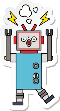 Bir insan tarafından çizilmiş, sevimli, kırık bir robotun çıkartması.