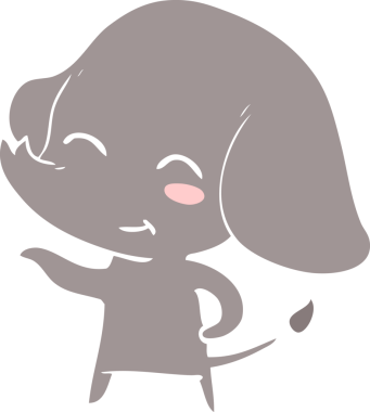 Bir insan tarafından çizilmiş düz renk çizgi film fili.