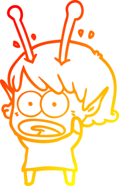 Bir çizgi film karakteri, bir insan tarafından çizilmiş bir uzaylı kız çizimi.