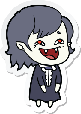 Bir insan tarafından çizilmiş, gülen vampir bir kızın çıkartması.