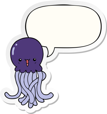 bir insan tarafından çizilmiş konuşma balonu çıkartmalı denizanası çizgi filmi.