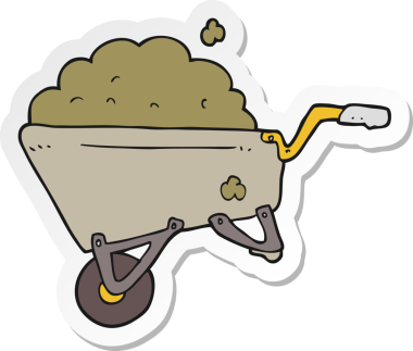 Bir insan tarafından çizilmiş çamurla dolu bir karikatür el arabasının çıkartması.