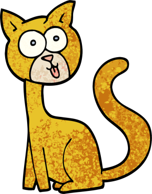 Bir insan tarafından çizilmiş komik grunge desenli çizgi film kedisi.