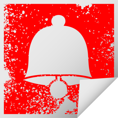 Bir insan tarafından çizilmiş pirinç bir çanın kare soyulmuş çıkartma sembolü.