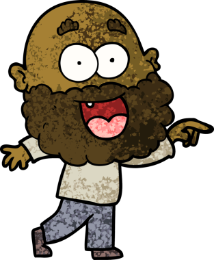 Bir insan tarafından çizilmiş sakallı çılgın, mutlu bir adam.