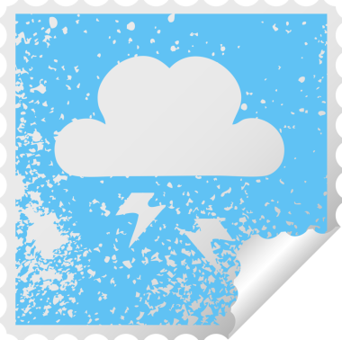 Bir insan tarafından çizilmiş gök gürültüsü bulutunun kare soyulmuş çıkartması.