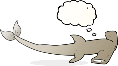 Bir insan tarafından çizilmiş serbest çizim balon karikatür çekiç başlı köpekbalığı.