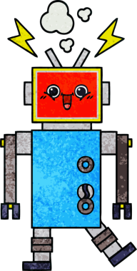 Bir insan tarafından çizilmiş bir robotun retro grunge dokusu