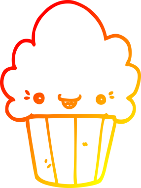 Yüzü insan tarafından çizilmiş bir çizgi film kekinin sıcak çizgi çizimi