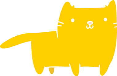 Bir insan tarafından çizilmiş düz renkli çizgi film kedisi