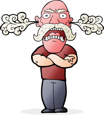 Bir insan tarafından çizilmiş kırmızı yüzlü öfkeli bir adam.