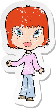 Bir insan tarafından çizilmiş, kolları açık, karikatür bir kadının gerilmiş çıkartması.