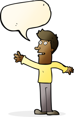 Bir insan tarafından çizilen konuşma baloncuğuyla uzanan çizgi film adamı.