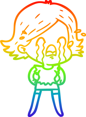 Gökkuşağı gradyan çizimi bir insan tarafından çizilmiş ağlayan bir çizgi kadın çizimi