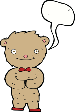 Bir insan tarafından çizilmiş konuşma balonlu oyuncak ayı.