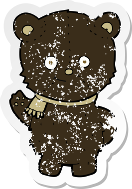 Bir insanın çizdiği siyah ayı çizgi filminin gerilimli retro çıkartması.