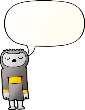 bir insan tarafından çizilmiş, konuşma baloncuklu çizgi film robotu.