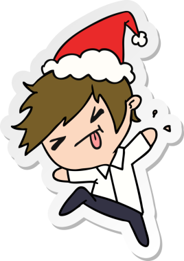 Bir insan tarafından çizilmiş Kawai çocuğunun el çizimi Noel çıkartması.