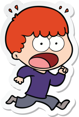 Karikatür çıkartması. Bir insan tarafından çizilmiş şok bir adam.