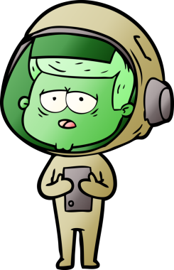 Bir insan tarafından çizilmiş yorgun astronot çizgi filmi.