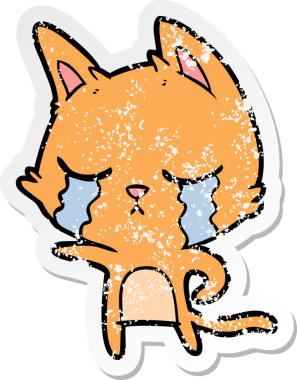 Bir insan tarafından çizilmiş, ağlayan bir çizgi film kedisinin sıkıntılı çıkartması.