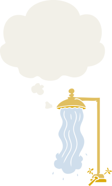 Düşünce baloncuklu karikatür duşu insan tarafından çizilmiş.