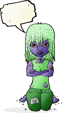 Bir insan tarafından çizilmiş konuşma balonu olan vampir kız.