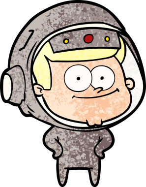 Bir insan tarafından çizilmiş mutlu astronot çizgi filmi.