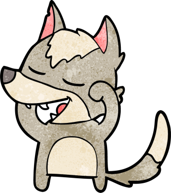 Bir insan tarafından çizilmiş gülen bir kurt.