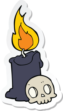 Bir insan tarafından çizilmiş kafatası ve mum çıkartması.