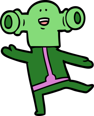 Bir insan tarafından çizilmiş dostane bir uzaylı çizgi filmi.